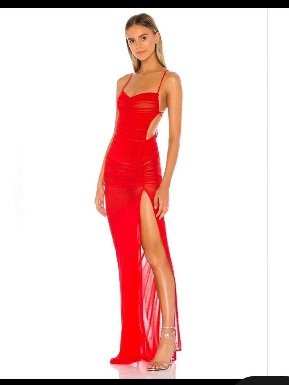 PROM REVOLVE x Michael Costello Red Cutout Ruched Slip Dress Size M